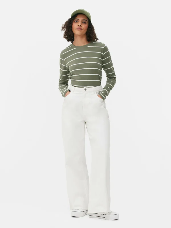 Primark Striped Long Sleeve Top Olive Hot
