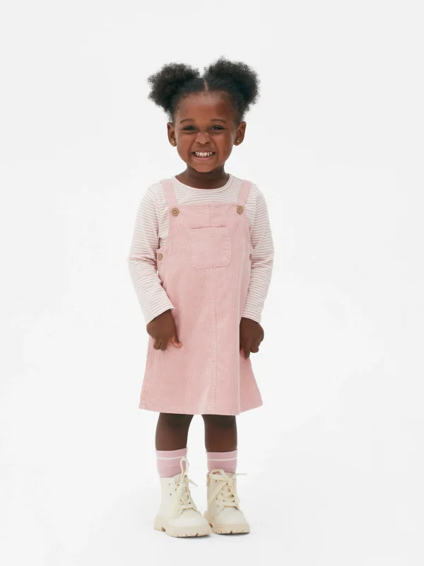 Primark Striped T-Shirt And Corduroy Dress Set Pink Flash Sale