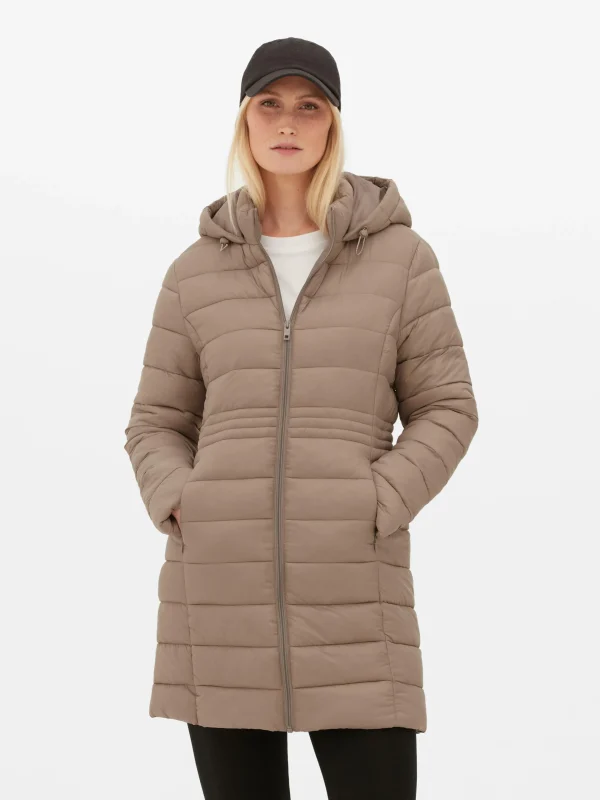 Primark Super Light Longline Puffer Jacket Mocha Cheap