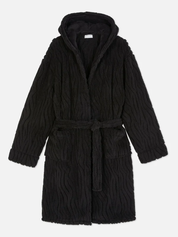 Primark Textured Fleece Robe Black Flash Sale