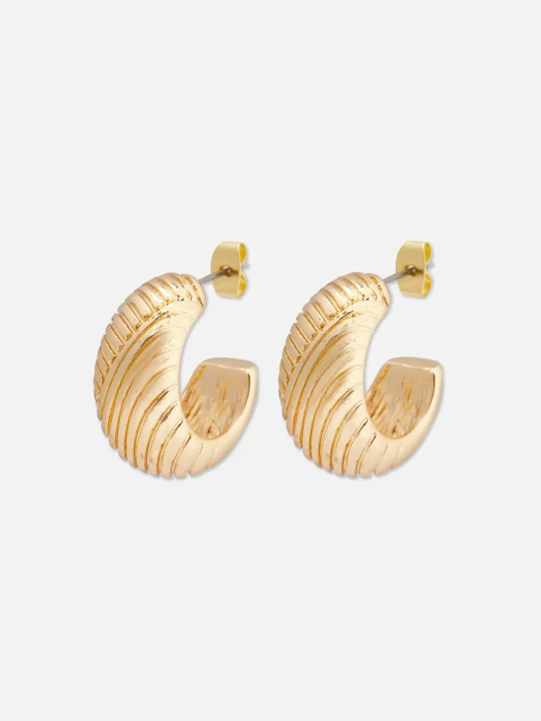 Primark Textured Hoop Earrings Yellow Flash Sale
