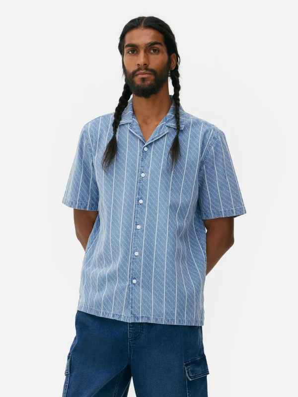 Primark Textured Striped Short Sleeve Shirt Blue New