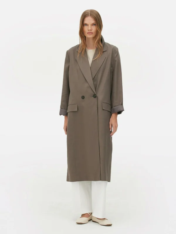 Primark The Edit Double-Breasted Duster Coat Taupe Fashion