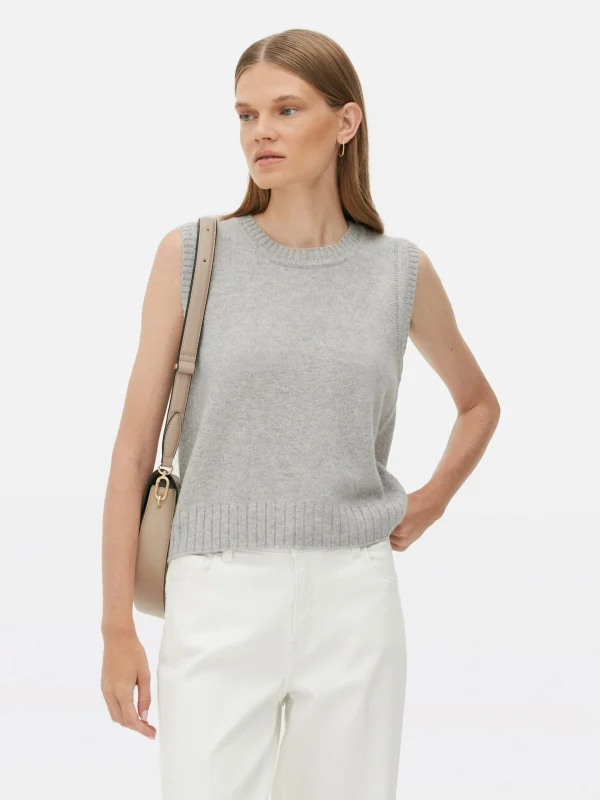 Primark The Edit Ribbed Trim Knitted Vest Gray Discount