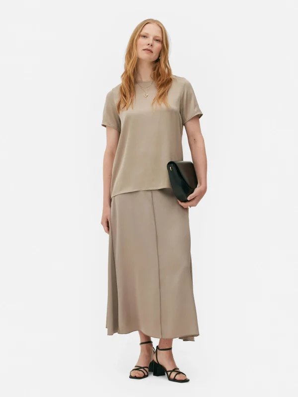 Primark The Edit Satin T-Shirt Taupe Discount