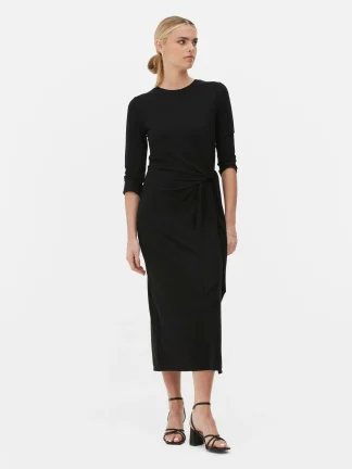 Primark The Edit Side Tie Jersey Dress Black Fashion
