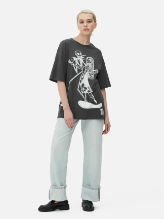 Primark The Nightmare Before Christmas Oversized T-Shirt Charcoal Clearance