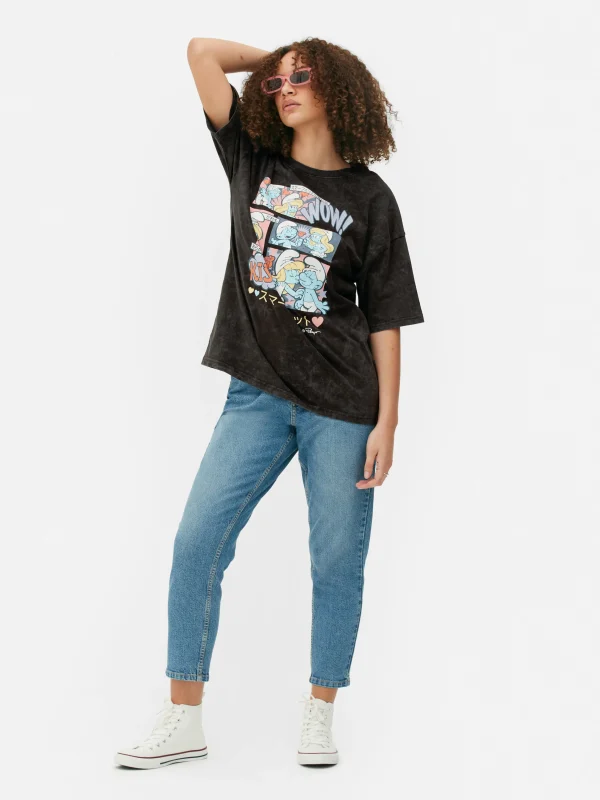 Primark The Smurfs Comic Oversized T-Shirt Charcoal Best Sale