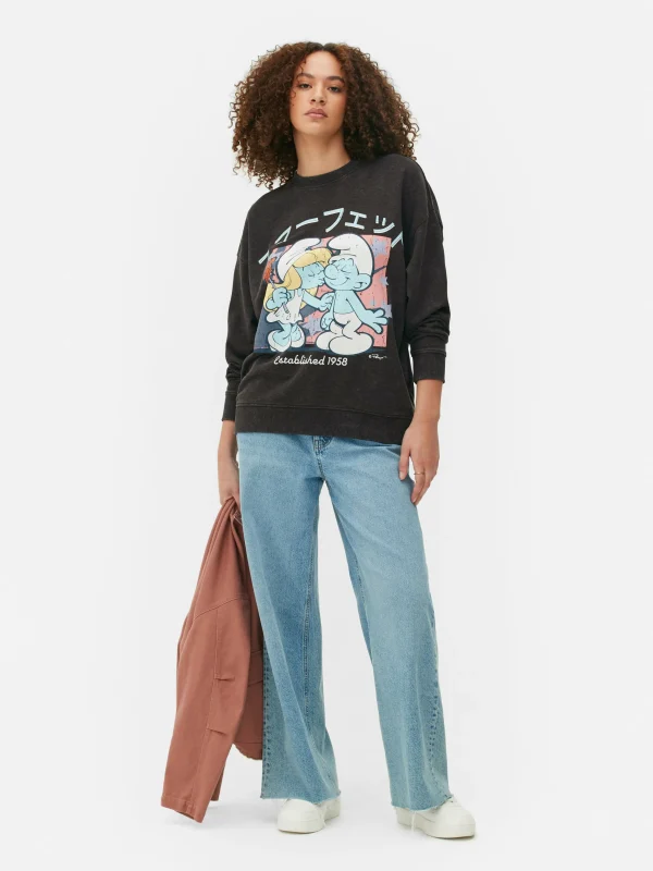 Primark The Smurfs Oversized Graphic Sweatshirt Charcoal Flash Sale