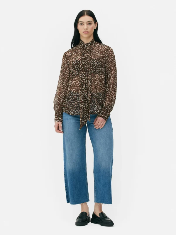 Primark Tie Neck Blouse Brown Best