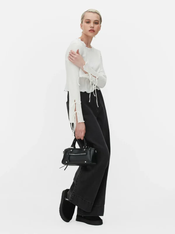 Primark Tie Sleeve Crinkle Top White Discount
