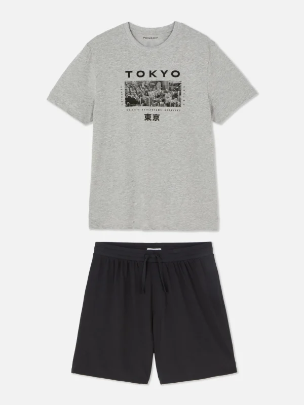 Primark Tokyo T-Shirt And Shorts Pajamas Gray Heather Best Sale