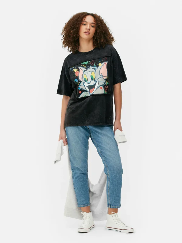 Primark Tom And Jerry Cutaway T-Shirt Charcoal Clearance