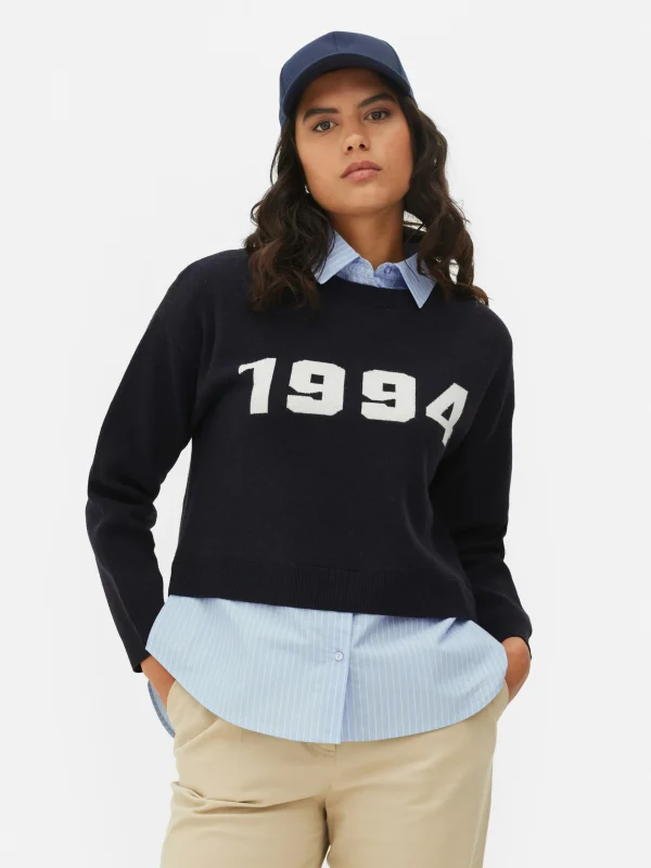 Primark Two-in-One Slogan Sweater And Shirt Navy Store