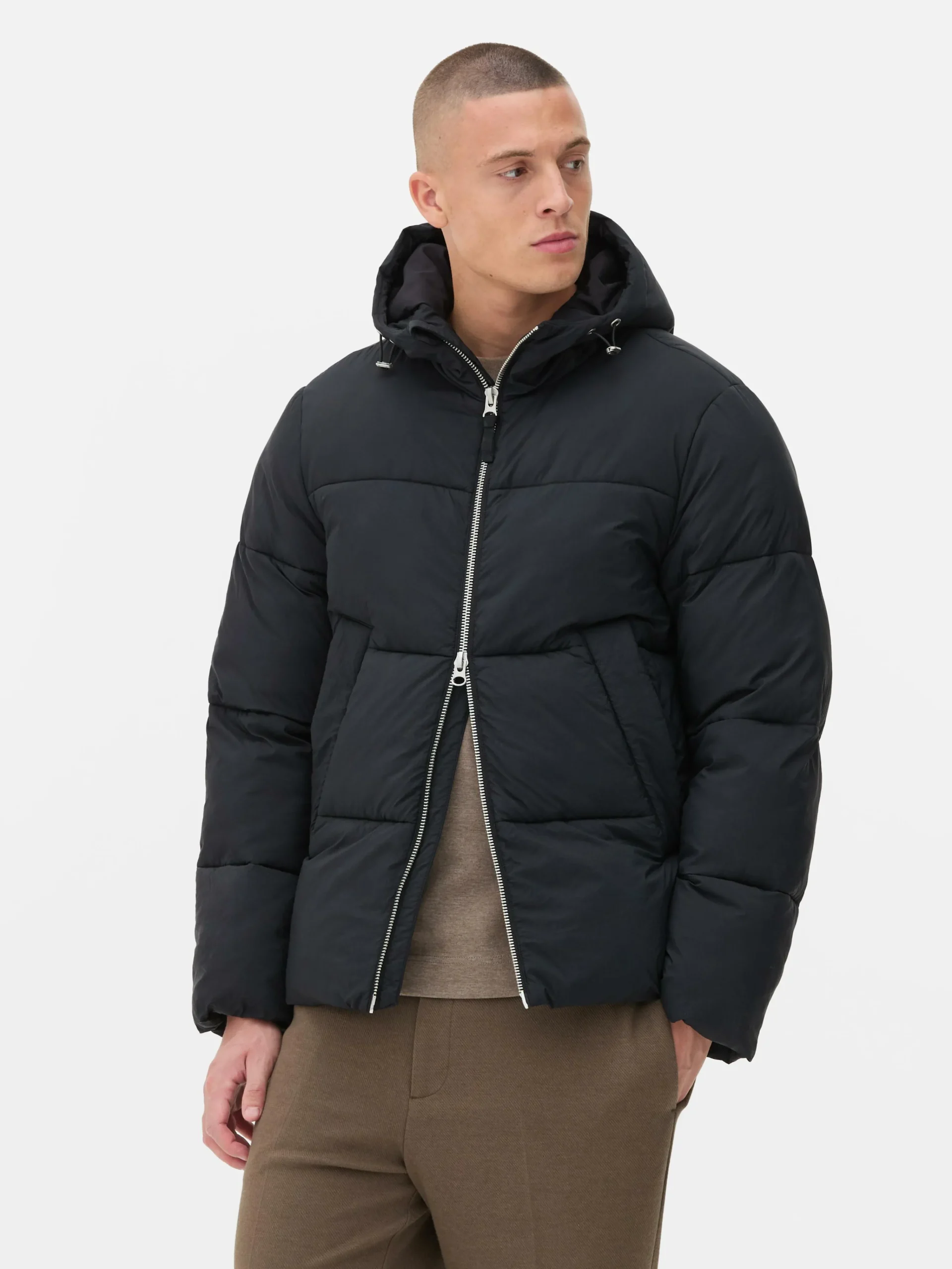 Primark Two-Way Zip Puffer Jacket Black Best Sale