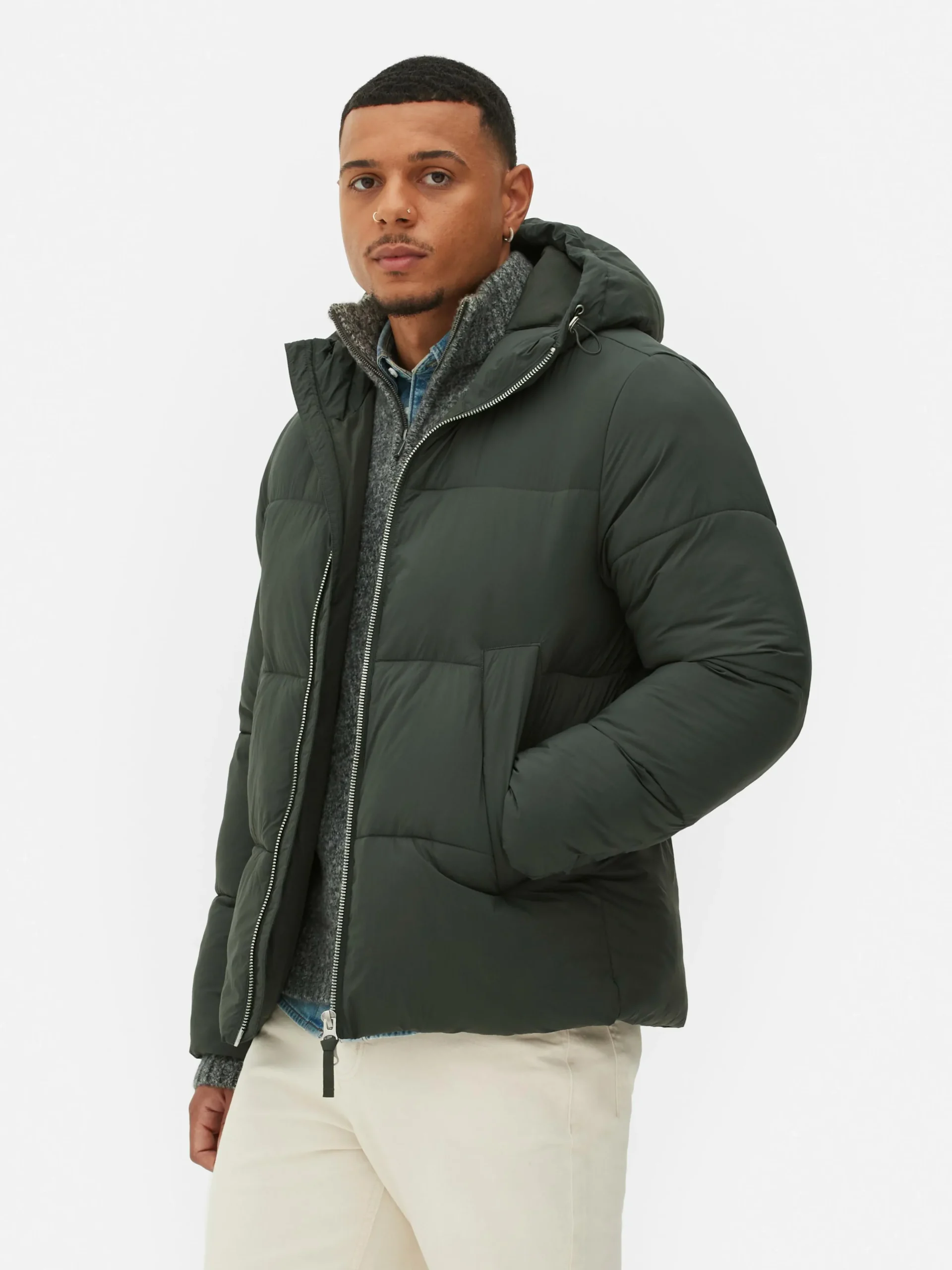 Primark Two-Way Zip Puffer Jacket Olive Shop