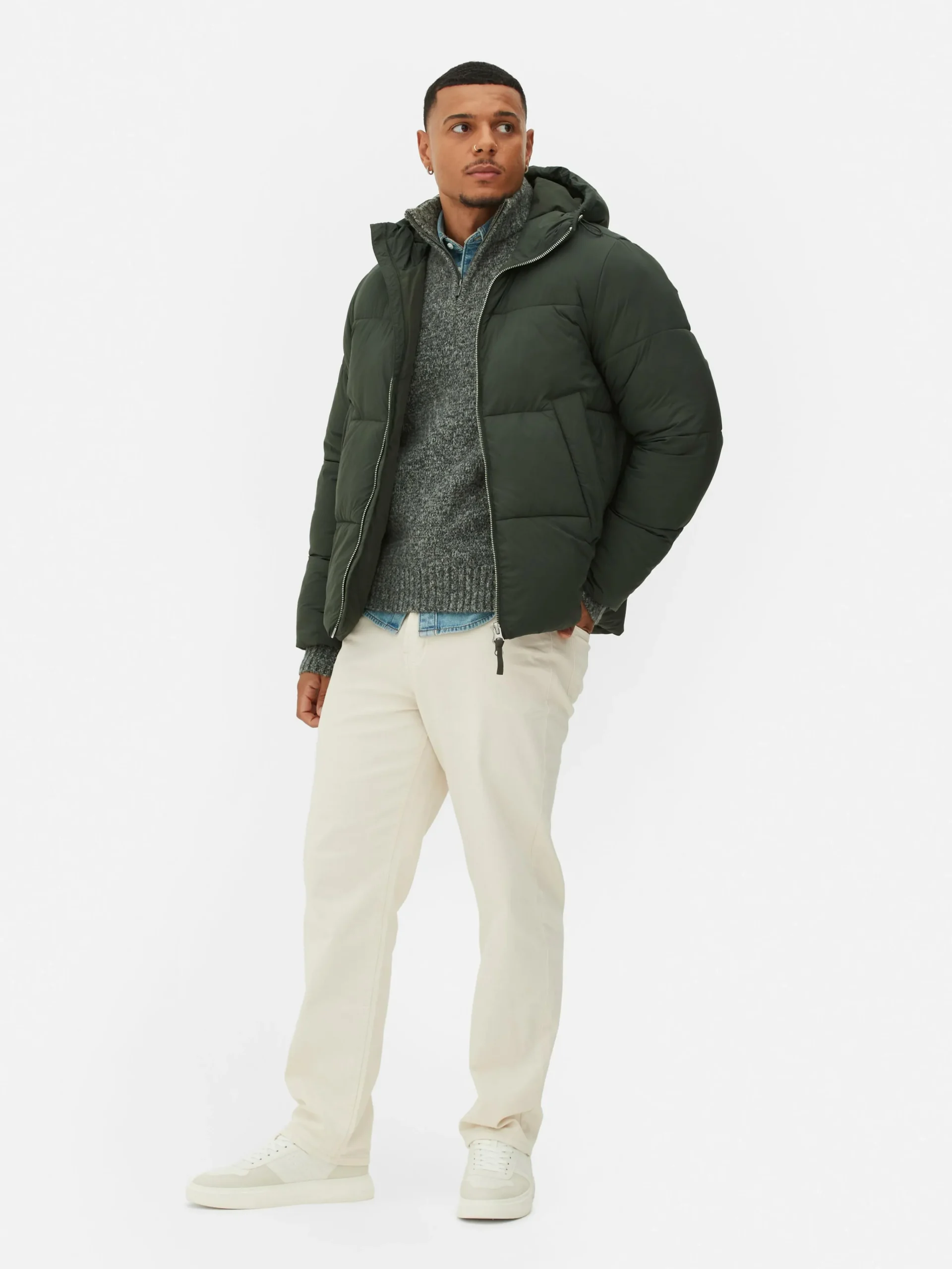 Primark Two-Way Zip Puffer Jacket Olive Shop