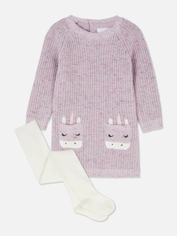 Primark Unicorn Sweater Dress And Tights Set Multi Hot