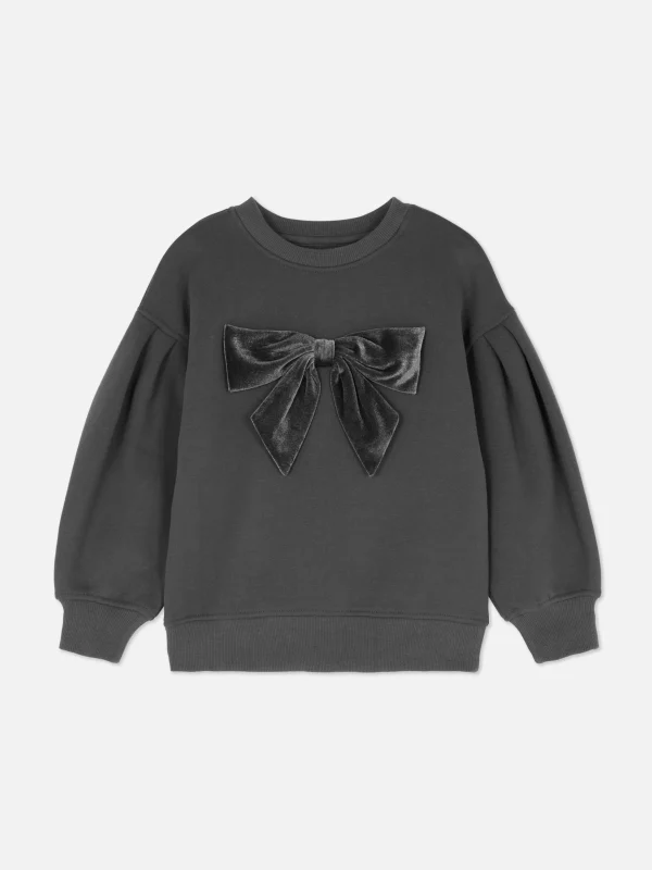 Primark Velvet Bow Puff Sleeve Pullover Charcoal Discount