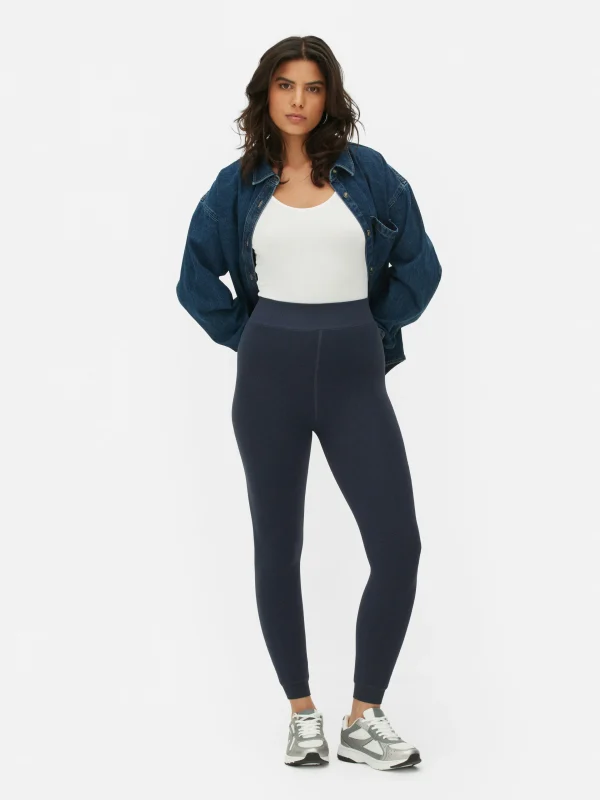 Primark Velvet Plush Lined Denim Look Leggings Navy Outlet