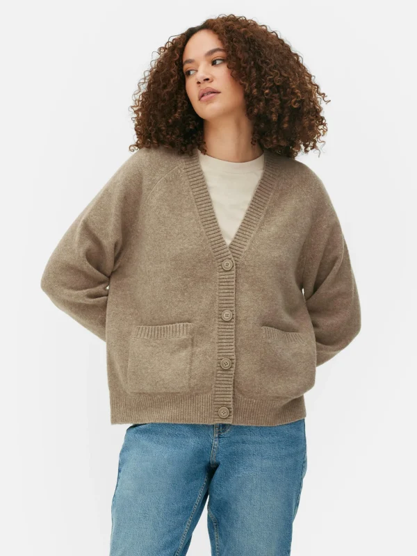 Primark V-Neck Boyfriend Cardigan Taupe Cheap
