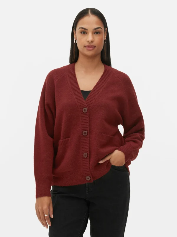 Primark V-Neck Boyfriend Cardigan Burgundy Flash Sale