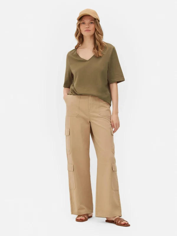 Primark V-Neck Short Sleeve T-Shirt Brown Best Sale