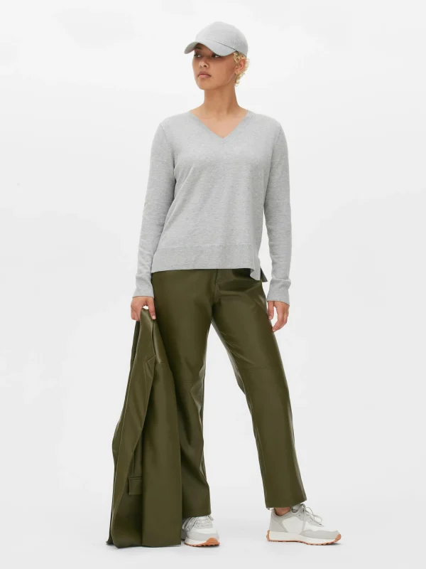 Primark V-Neck Sweater Gray Heather Best