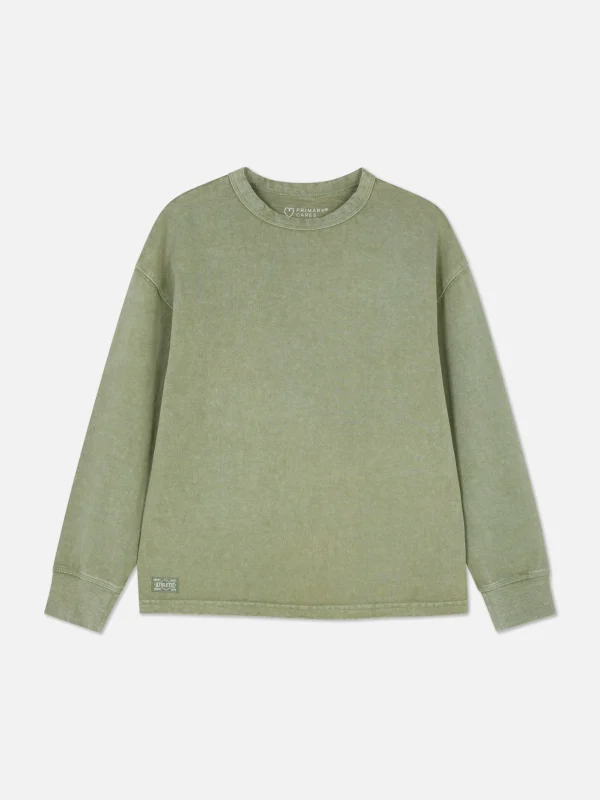 Primark Washed Long Sleeve T-Shirt Green Cheap