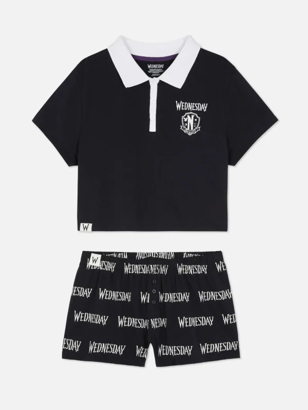 Primark Wednesday Addams Shorts Pajama Set Black Cheap