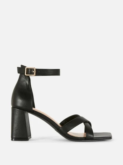 Primark Wide Fit Cross Strap Heels Black Outlet