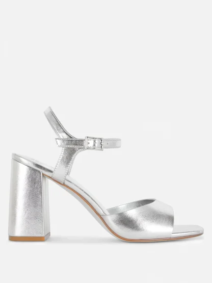 Primark Wide Fit Curved Strap Block Heels Silver Online