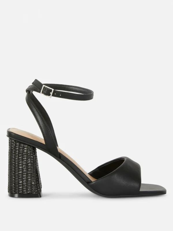 Primark Wide Fit Raffia Heeled Sandals Black Fashion