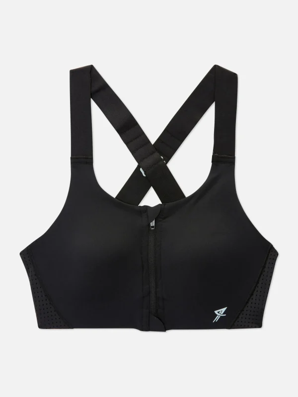 Primark Zip Front Cross Strap Sports Bra Black Store