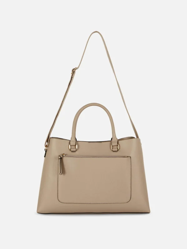 Primark Zip Pocket Faux Leather Tote Taupe Flash Sale