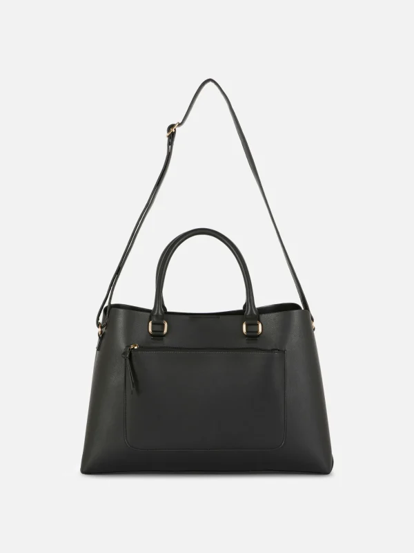 Primark Zip Pocket Faux Leather Tote Black Cheap